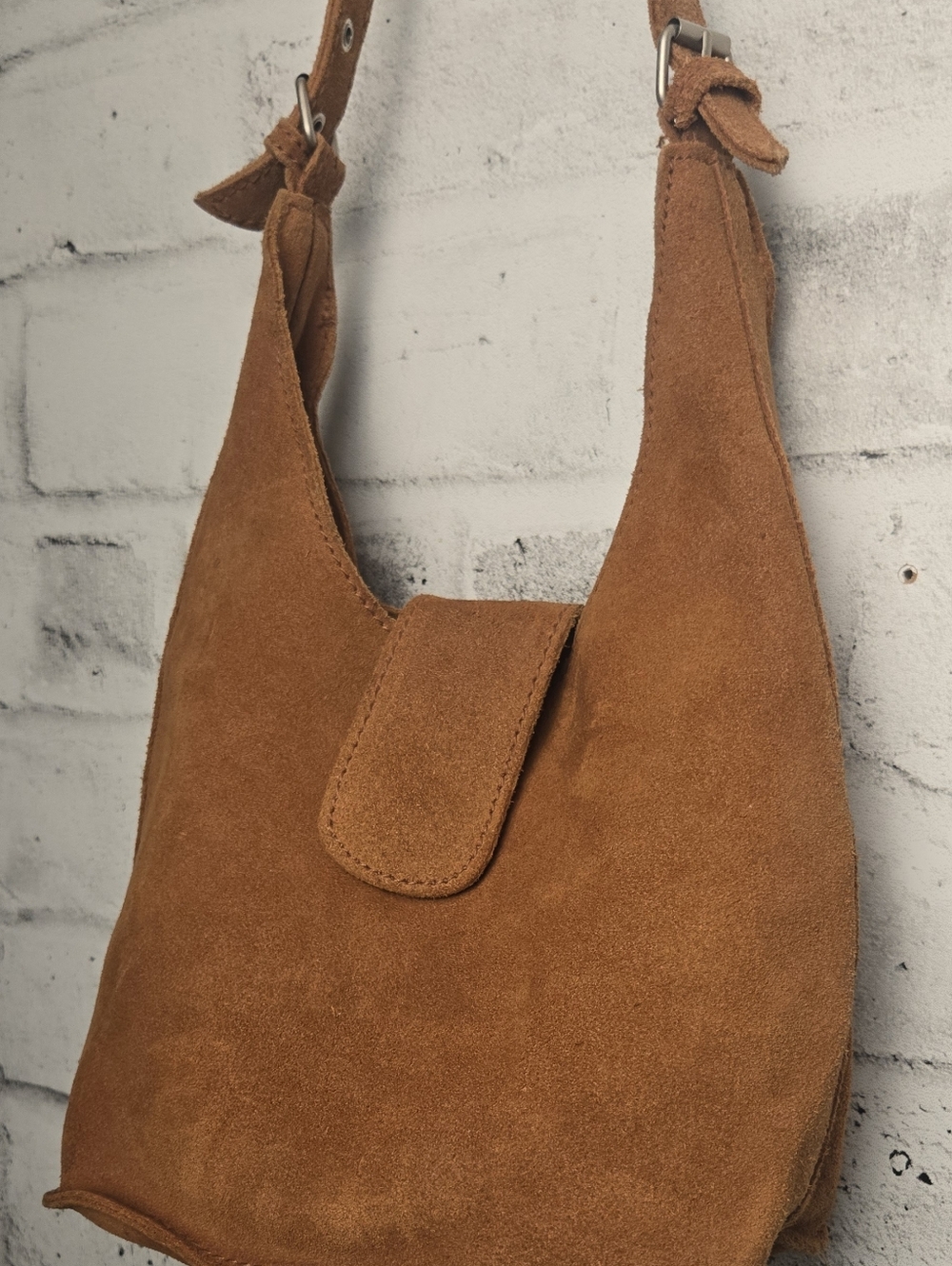 Vintage 2002 GAP Brown Suede Hobo Bag Y2K Minimalist Shoulder Bag - Picture 9 of 15